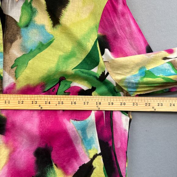 Dana Buchman Top M Watercolor Floral Bold Button Down Resort Travel Boho Beachy - Picture 14 of 15